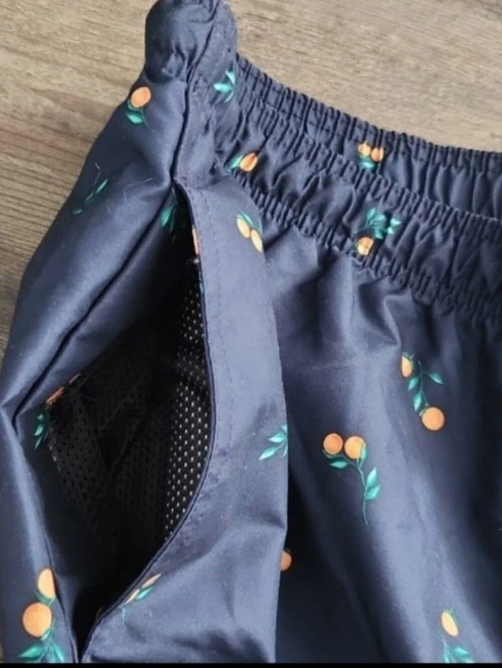 Mens Size Large Old Navy Navy Swim Trunks with Orange Print